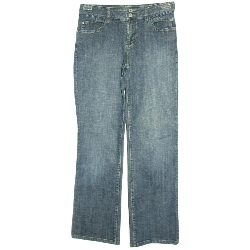 Chicos Platinum Womens Blue Rhinestone‎ Pocket Bootcut Jeans Size 0.5 US 6 Small